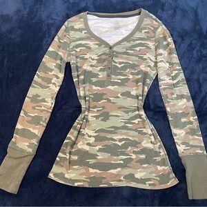 Camo Long Sleeve Henley Top